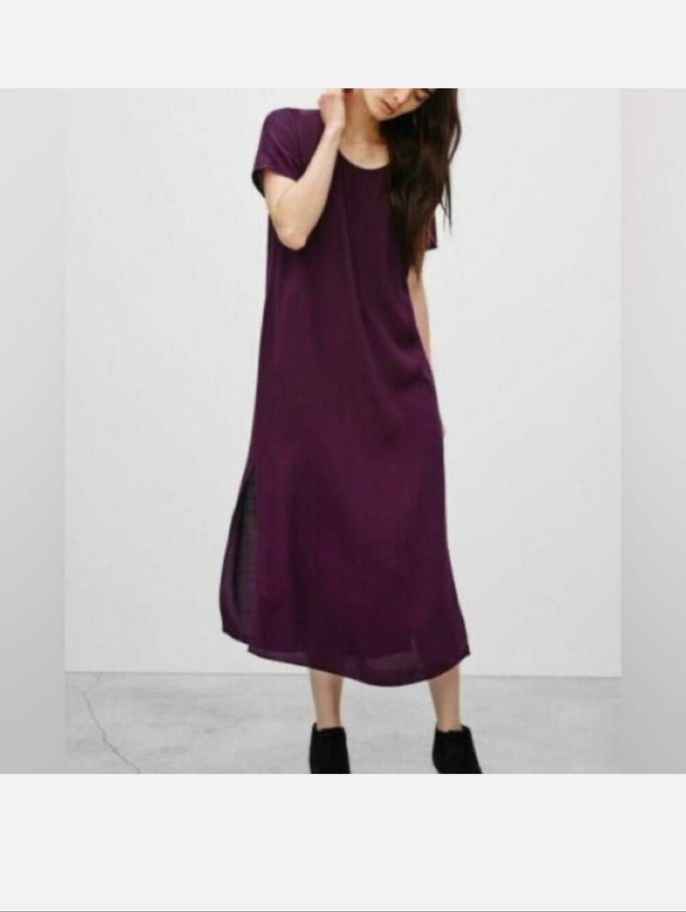Aritzia Wilfred Free Sz S Ceretti Maroon Burgundy Midi Relaxed Dress